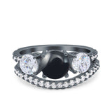 Two Piece Round Natural Stone Trio Ring