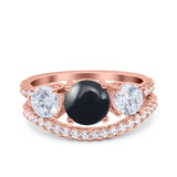 Two Piece Round Natural Stone Trio Ring