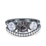 Two Piece Round Natural Stone Trio Ring