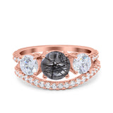 Two Piece Round Natural Stone Trio Ring