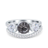 Two Piece Round Natural Rutilated Quartz Trio Bridal Ring 925 Sterling Silver