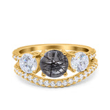 Two Piece Round Natural Stone Trio Ring