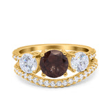 Two Piece Round Natural Stone Trio Ring