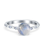 Art Deco Round Natural Moonstone Solitaire Ring 925 Sterling Silver