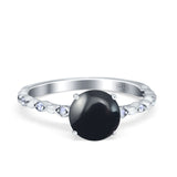 Art Deco Round Natural Black Onyx Solitaire Ring 925 Sterling Silver