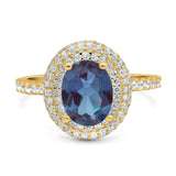 Oval Natural Stone Halo Wedding Ring