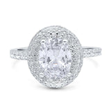 Oval Moissanite Double Halo CZ Ring 925 Sterling Silver