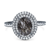 Oval Natural Stone Halo Wedding Ring