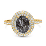 Oval Natural Stone Halo Wedding Ring
