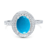 Oval Genuine Natural Arizona Sleeping Beauty Turquoise Double Halo CZ Ring 925 Sterling Silver