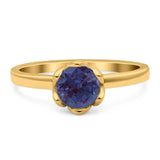 Floral Round Natural Stone Solitaire Ring