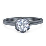 Floral Round Natural Stone Solitaire Ring