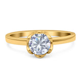 Floral Round Natural Stone Solitaire Ring