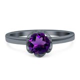 Floral Round Natural Stone Solitaire Ring