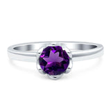 Floral Round Natural Stone Solitaire Ring