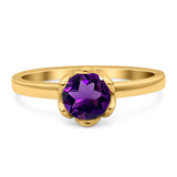 Floral Round Natural Stone Solitaire Ring