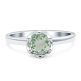 Floral Round Natural Stone Solitaire Ring