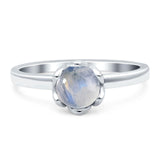 Round Natural Moonstone Solitaire Flower Ring 925 Sterling Silver