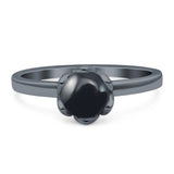 Floral Round Natural Stone Solitaire Ring