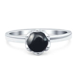 Floral Round Natural Stone Solitaire Ring