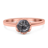 Floral Round Natural Stone Solitaire Ring