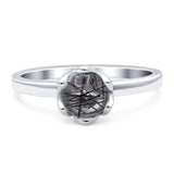 Floral Round Natural Stone Solitaire Ring