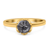 Floral Round Natural Stone Solitaire Ring