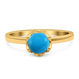 Floral Round Natural Stone Solitaire Ring