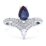 Art Deco Pear Teardrop Lab Alexandrite Chevron Ring 925 Sterling Silver