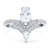 Art Deco Pear Teardrop Moissanite Chevron Ring 925 Sterling Silver