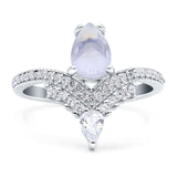 Art Deco Pear Teardrop Natural Moonstone Chevron Ring 925 Sterling Silver