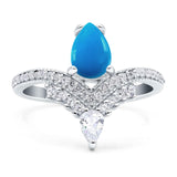 Art Deco Pear Teardrop Genuine Natural Arizona Sleeping Beauty Turquoise Chevron Ring 925 Sterling Silver