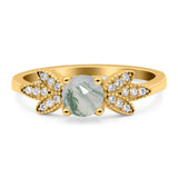 Art Deco Round Natural Stone Floral Ring