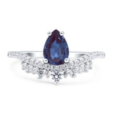 Art Deco Pear Teardrop Lab Alexandrite Cocktail Ring 925 Sterling Silver