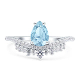 Art Deco Pear Teardrop Natural Aquamarine Cocktail Ring 925 Sterling Silver