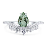 Art Deco Pear Teardrop Natural Green Amethyst Prasiolite Cocktail Ring 925 Sterling Silver