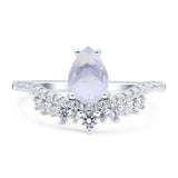 Art Deco Pear Teardrop Natural Moonstone Cocktail Ring 925 Sterling Silver