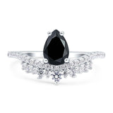 Art Deco Pear Teardrop Natural Black Onyx Cocktail Ring 925 Sterling Silver