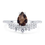 Art Deco Pear Teardrop Natural Chocolate Smoky Quartz Cocktail Ring 925 Sterling Silver