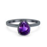 Pear Teardrop Natural Stone Solitaire Ring