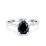 Pear Teardrop Natural Black Onyx Solitaire Ring 925 Sterling Silver