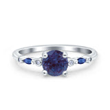 Minimalist Round Lab Alexandrite Vintage Style Art Deco Ring 925 Sterling Silver