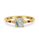 Minimalist Round Natural Stone Art Deco Ring