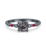 Minimalist Round Natural Stone Art Deco Ring