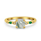 Minimalist Round Natural Stone Art Deco Ring