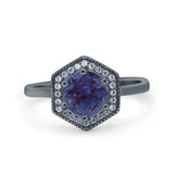 Vintage Style Round Natural Stone Hexagonal Ring