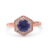 Vintage Style Round Natural Stone Hexagonal Ring