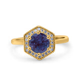 Vintage Style Round Natural Stone Hexagonal Ring