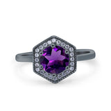 Vintage Style Round Natural Stone Hexagonal Ring