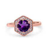 Vintage Style Round Natural Stone Hexagonal Ring